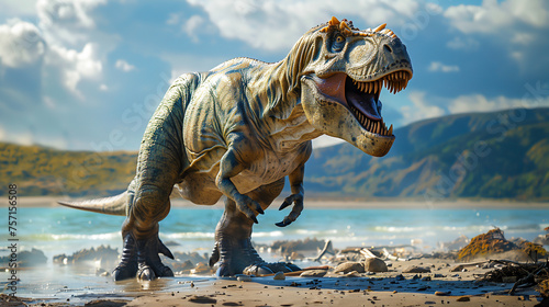 海岸のティラノサウルス・レックス。スーパー・フォトリアル photo