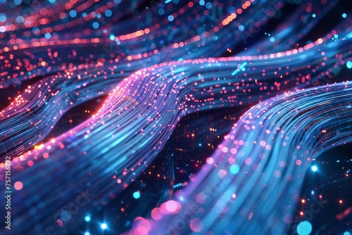 A vivid close-up view of digital data streams flowing through cyberspace