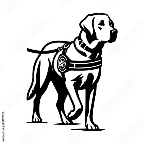 Labrador Retriever Vector - Labrador Retriever with a guide dog harness, walking confidently