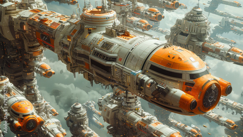 A detailed depiction of an interstellar shipyard