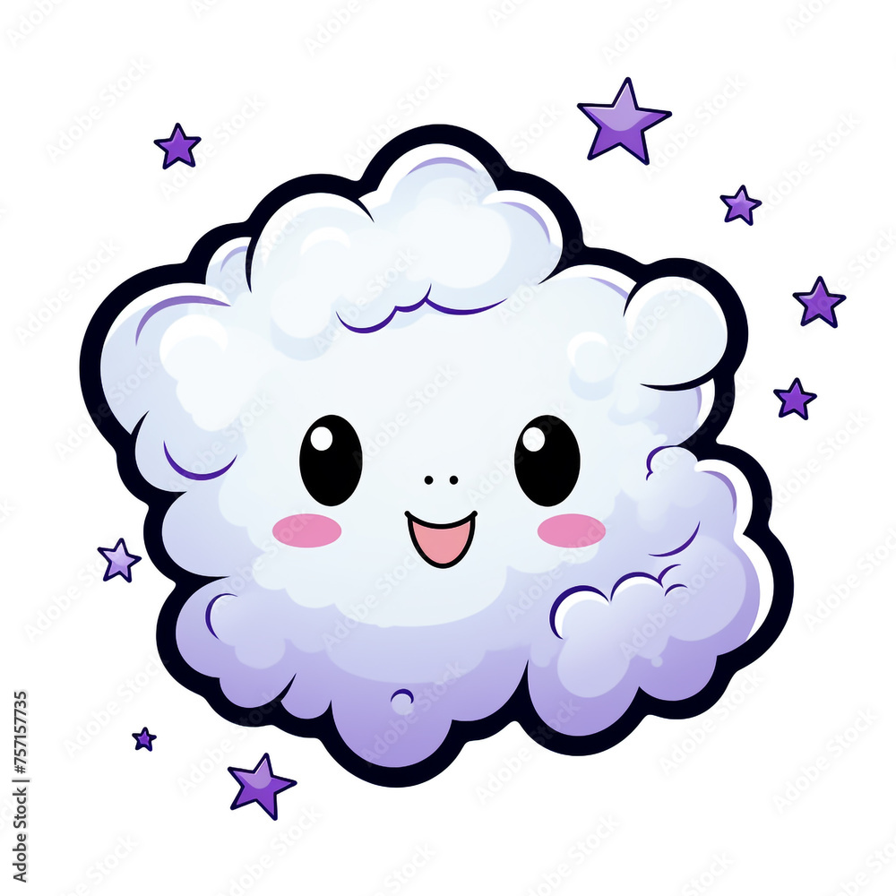 a white cloud with stars at the center, in the style of kawaii pop art сreated with Generative Ai