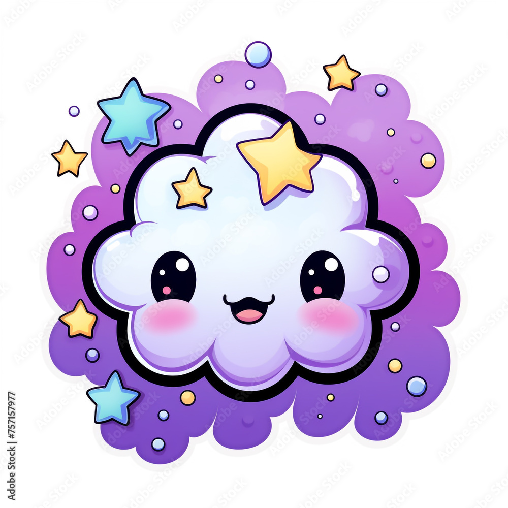 Obraz premium a white cloud with stars at the center, in the style of kawaii pop art сreated with Generative Ai