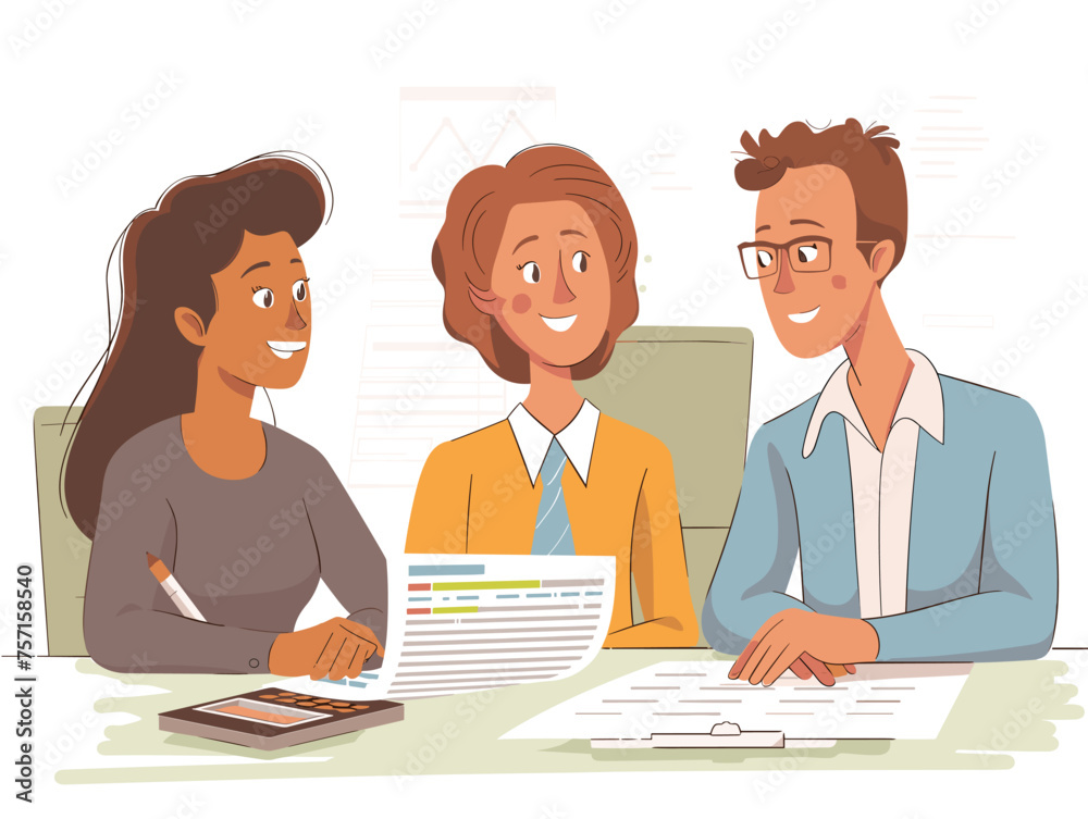 A group of auditors review financial statements ensuring accuracy and compliance with accounting principles. (Financial audit) A group of auditors review financial statements ensuring accuracy and compliance with accounting principles. (Financial audit)