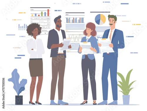  A group of auditors review financial statements ensuring accuracy and compliance with accounting principles. (Financial audit) 