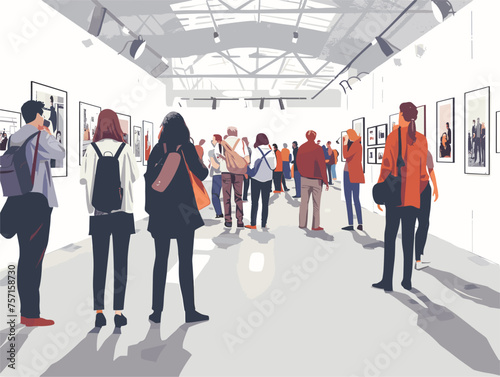  A group of photographers debate the merits of different photographic styles their voices echoing through a bustling photography exhibit. 