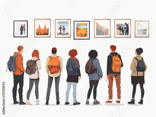  A group of photographers gather at an art gallery admiring the diverse styles showcased in a photography exhibit. 