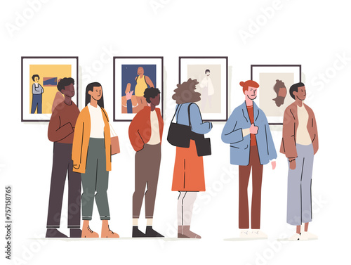  A group of photographers gather at an art gallery admiring the diverse styles showcased in a photography exhibit. 