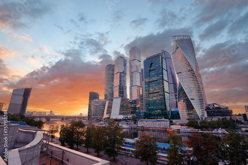 Fototapeta Naklejka Na Ścianę i Meble -  Modern skyscraper architecture. Moscow international business center Moscow city at sunset, Russia.