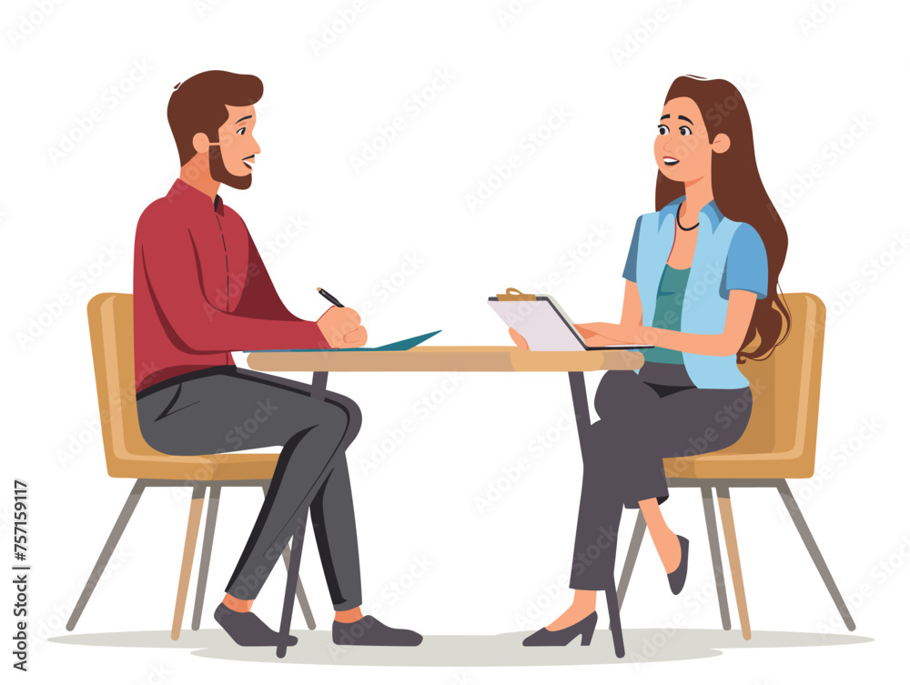 A human resources representative interviews a candidate for a job opening assessing their skills and experience. (Job interview) A human resources representative interviews a candidate for a job opening assessing their skills and experience. (Job interview)