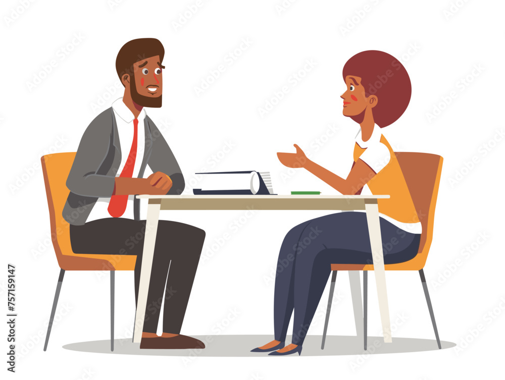 A human resources representative interviews a candidate for a job opening assessing their skills and experience. (Job interview) A human resources representative interviews a candidate for a job opening assessing their skills and experience. (Job interview)