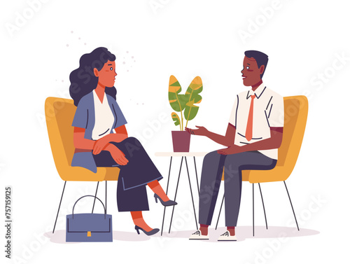  A human resources representative interviews a candidate for a job opening assessing their skills and experience. (Job interview) 