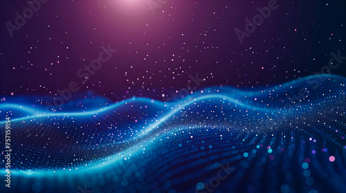 Abstract Light and Energy Technology Background, Futuristic Wave in Blue, Digital Glowing and Science Illustration