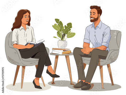  A human resources representative interviews a candidate for a job opening assessing their skills and experience. (Job interview) 