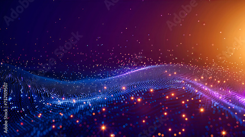 Abstract Futuristic Digital Background, Technology and Science with Blue Light Wave, Particle and Network Pattern