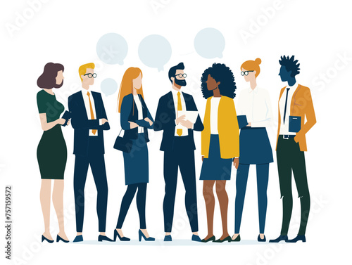  A network of business professionals gather at a conference exchanging ideas and building professional connections. (Networking event) 