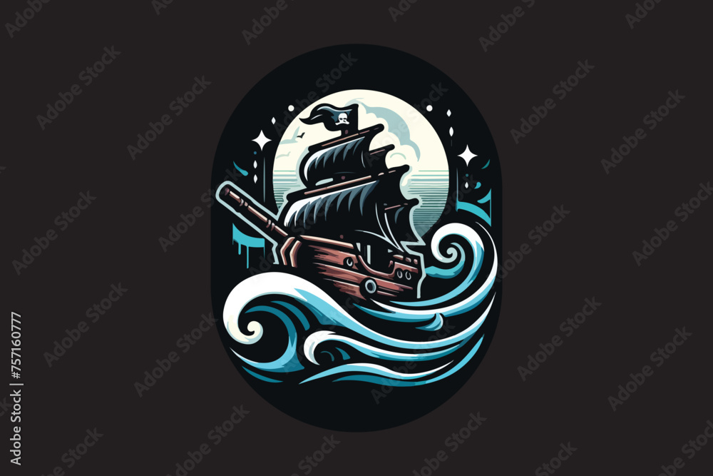 pirate ship vector t shirt design.