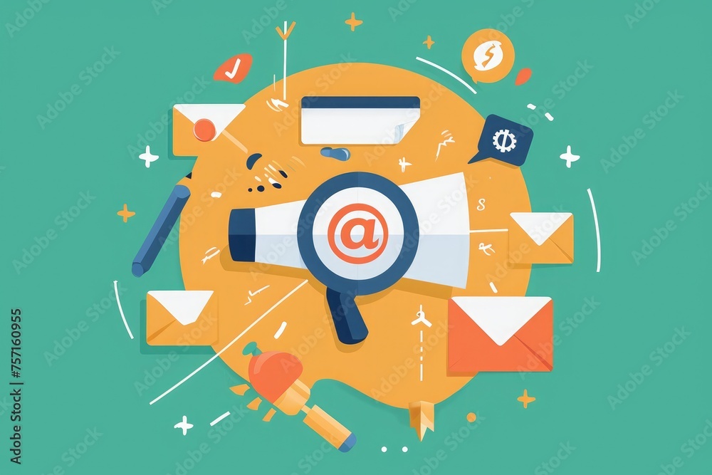 Obraz premium Magnifying Glass on Envelope, Detailed Examination of Important Document, A depiction of a successful email marketing campaign reaching its target audience, AI Generated