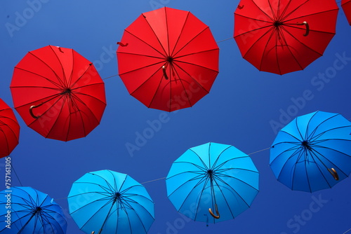 red and blue umbrellas