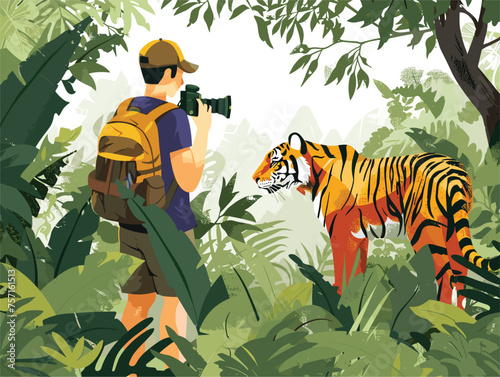  A wildlife photographer endures blistering heat and humidity patiently waiting for a glimpse of a elusive tiger in the jungle. 