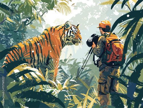  A wildlife photographer endures blistering heat and humidity patiently waiting for a glimpse of a elusive tiger in the jungle. 