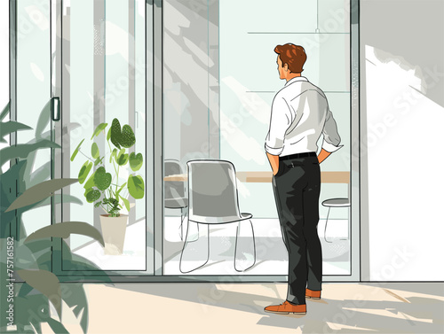  A young entrepreneur paces nervously outside a potential investor's office waiting for their make-or-break pitch meeting. (Investor meeting) 