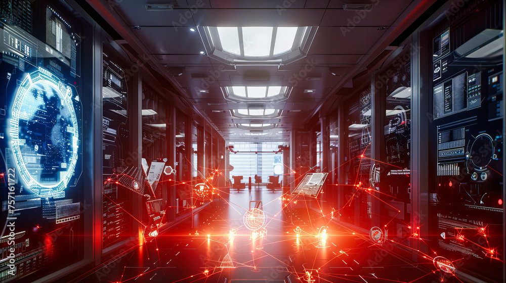 Futuristic Corridor and Technology Space, Modern Interior Design with Light and Structure, Science Fiction Concept