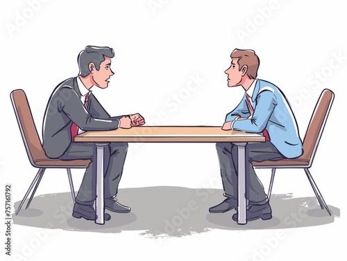  Two opposing teams sit across a long table their expressions tense as they negotiate the terms of a crucial business deal. (Contract negotiation) 