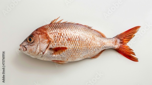Red Snapper Fish Isolated on White Background, A single Red Snapper fish, or pargo with detailed scales and fins, isolated against a white background.