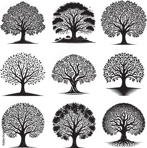 Tree silhouette vector illustration bundle