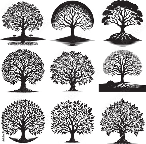 Tree silhouette vector illustration bundle