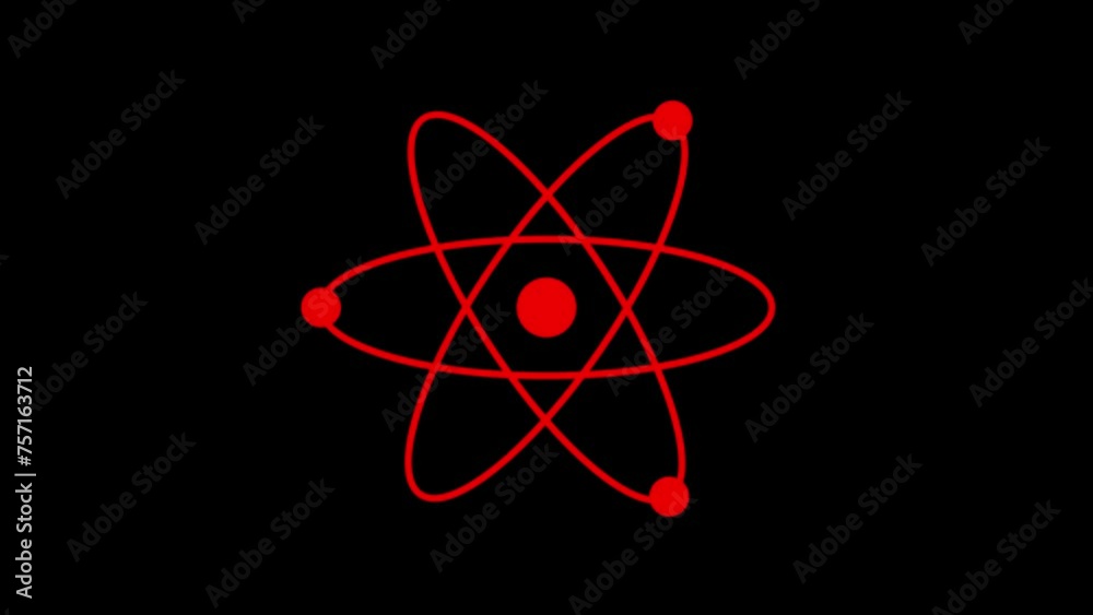 Atom animation loopable red color black background, atom symbol on black background Atom animation loopable red color black background, atom symbol on black background