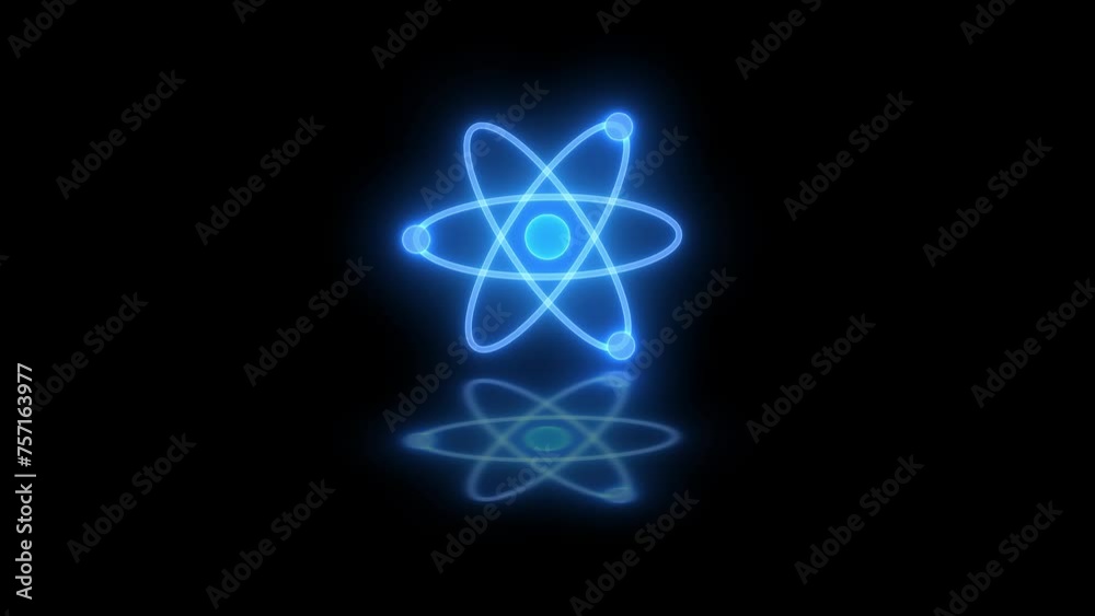 Neon glowing 3d atom animation loopable blue color in black background Neon glowing 3d atom animation loopable blue color in black background