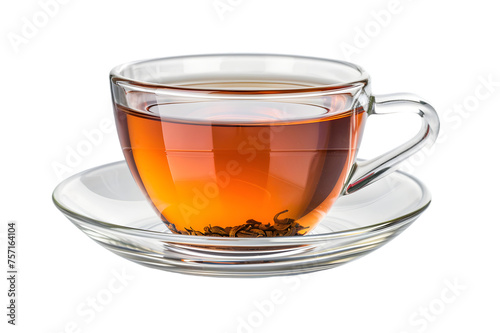 Glass cup of hot aromatic black tea isolated on transparent background