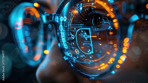 Concept of future digital glasses. Technologies of future glasses with artificial intelligence.