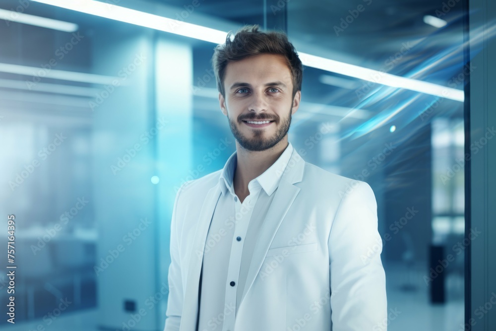 Fototapeta premium young business man with hairy face smiling in office