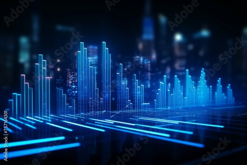a blue business and financial graph with digital icons