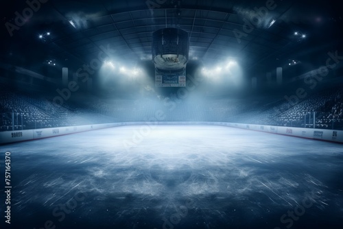 ice rink in snow stadium with spotlights