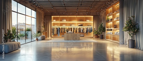 Luxurious clothing store with lots of space. Interior of expensive clothing store with copy space.