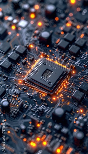 Motherboard Digital Chipset. Artificial Intelligence Technologies. Abstract Hardware.