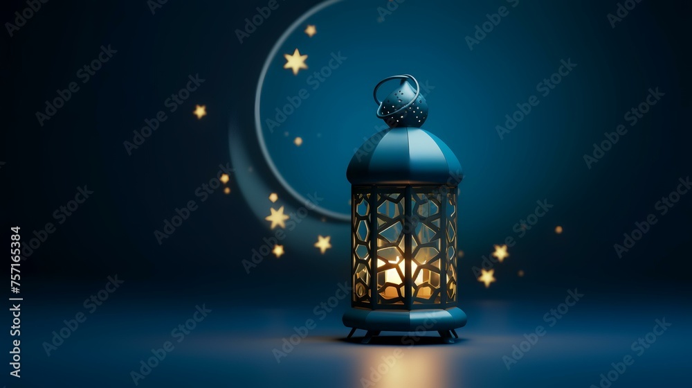 Ramadan Kareem greeting card with Arabic lantern and moon