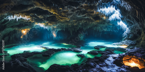 Glowing Caverns. An underground wonderland, a cavern adorned with luminescent crystals. © Olga Khoroshunova