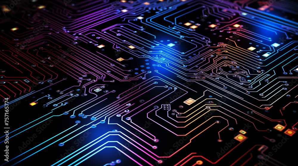 Illuminated Electronic Circuit Board in Blue and Red Illuminated Electronic Circuit Board in Blue and Red