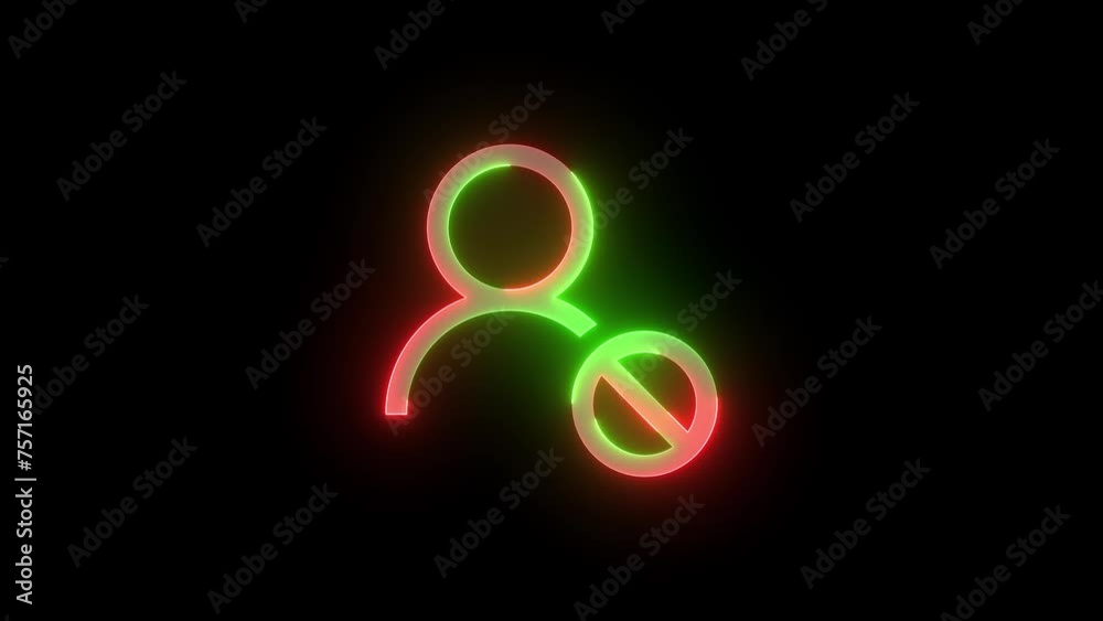 Neon block contact icon green red color glowing animation black background Neon block contact icon green red color glowing animation black background