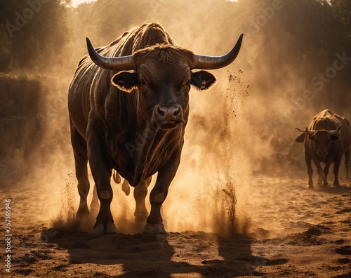 charging bull dust backlit photographic super 