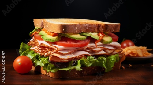 A close-up of a delectable sandwich resting on a wooden table