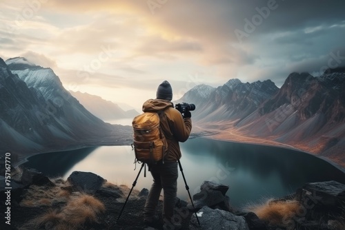 Photographer capturing stunning landscapes in remote wilderness