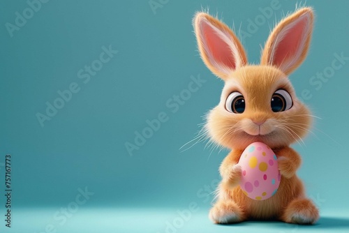 Cute easter bunny holding an easter egg, sales and promotional background poster for Christian easter festival