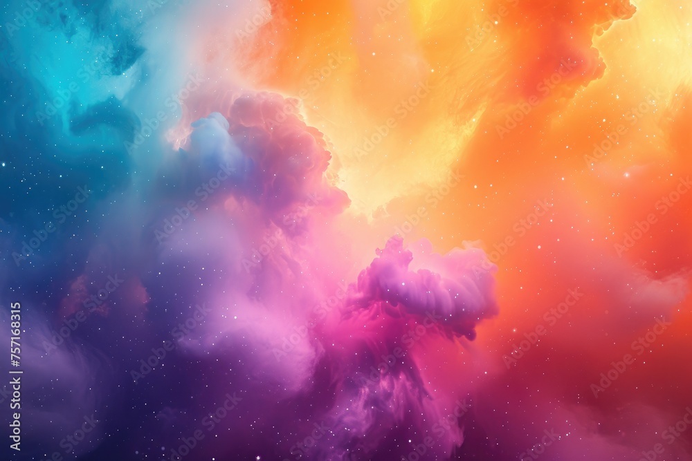 Witness a stunning, mesmerizing display as colorful clouds mingle with dazzling stars in the night sky, A galaxy cloud rendered in a vibrant splash of colors, AI Generated