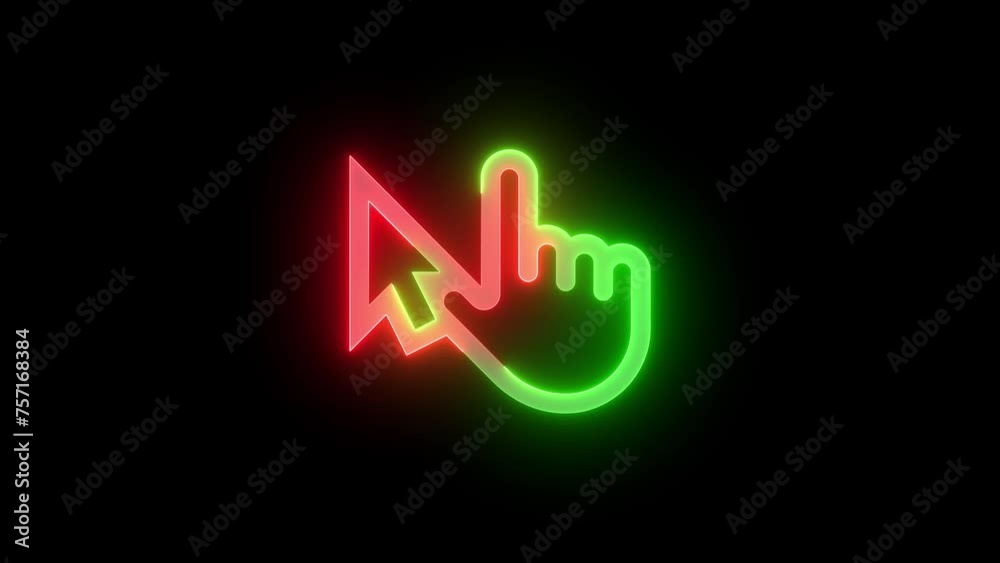 Neon touch pointer icon green red color glowing animation black background Neon touch pointer icon green red color glowing animation black background