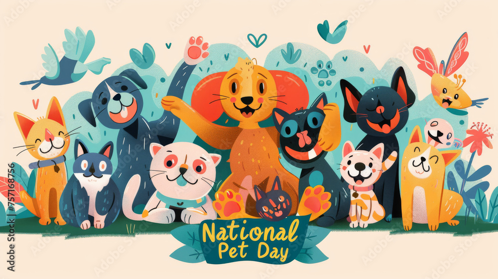 Illustration for National Pet Day background Illustration for National Pet Day background
